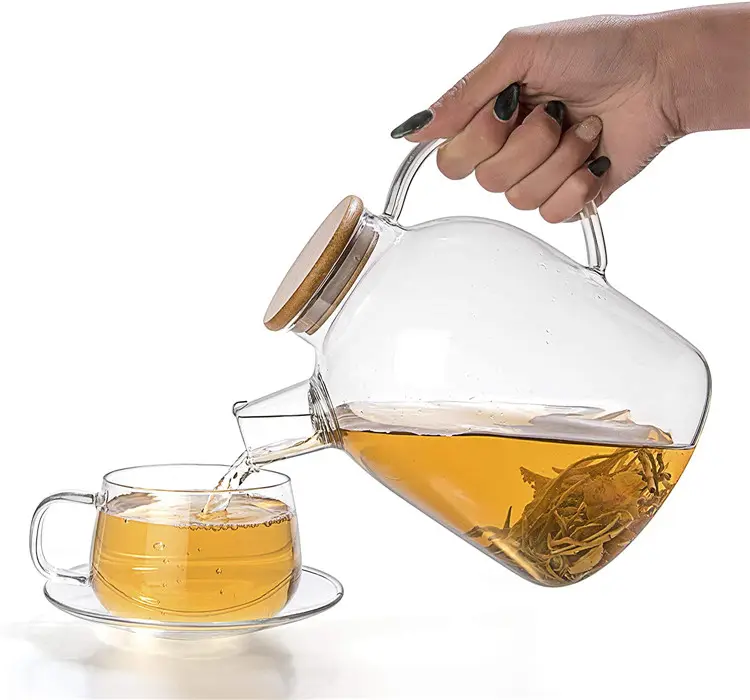High borosilicate stovetop safe handmade glass teapot with cups