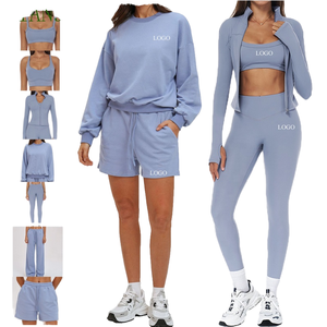 Conjunto Deportivo de Sudadera y Chaqueta con Cremallera de Manga Larga para Mujer, Tallas Grandes, Color Sólido, para Fitness, Yoga y Ciclismo, Venta al por Mayor - Product Image 1