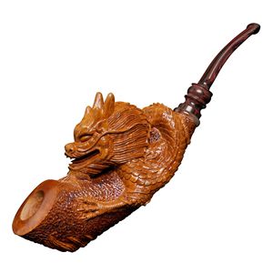 Muxiang Hand Carved Dragon Wood Pipe Bent Type Tobacco Smoking Accessory - Product Image 5
