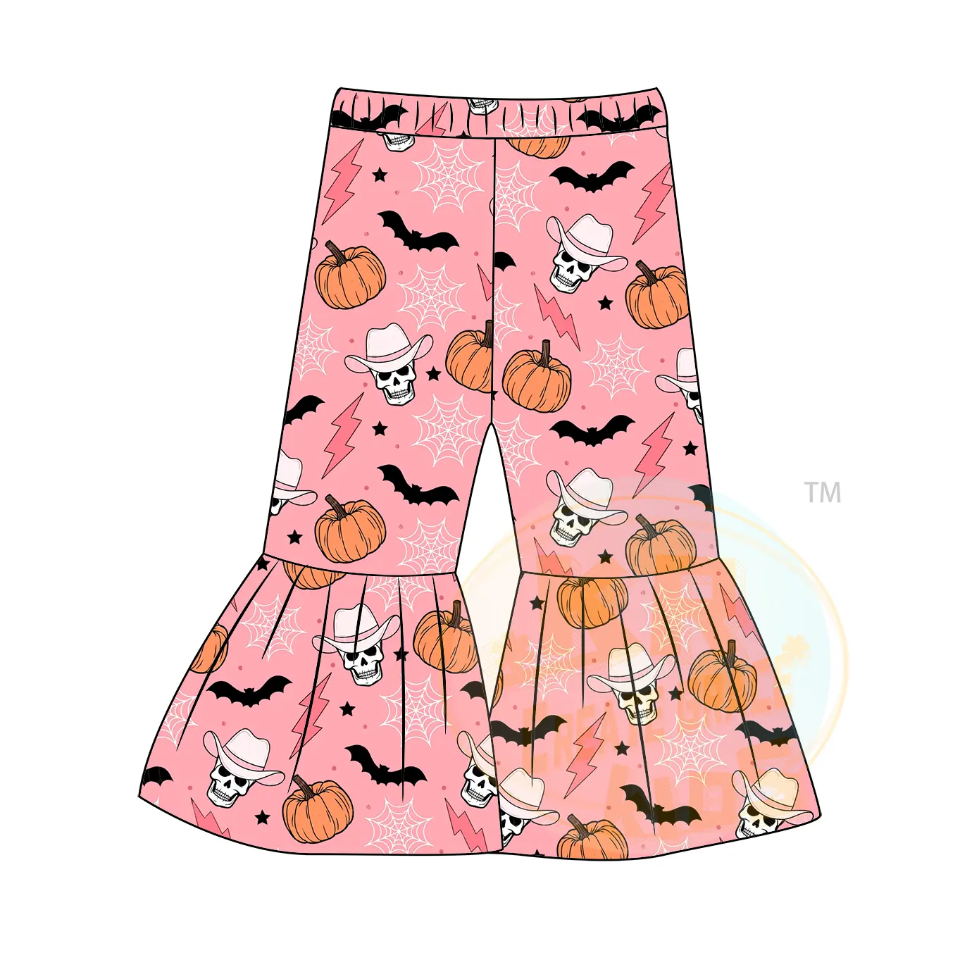 Hot Trendy Boutique Kinder Herbst Kleidung Elastic Waist Hose Print Schädel Blume Schmetterling Kürbis Halloween Bell Bottom Pants