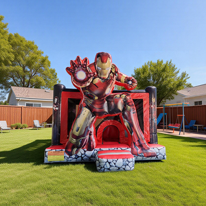 Château gonflable commercial super-héros rouge et or avec toboggan, pour enfants, idéal pour événements et locations, personnalisable - Product Image 2