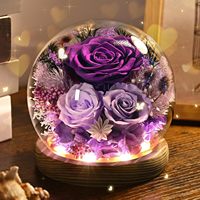 Livraison de fleurs préservées, rose violette éternelle fraîche dans un dôme en verre, cadeaux pour anniversaire, fête des mères, Noël, demande en mariage
