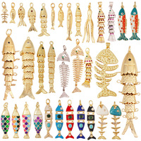 Pendentifs en laiton de mode, uniques, à motifs de queues articulées, d'écailles et d'os de poisson, avec émail et zircon, pour la création de bijoux faits main