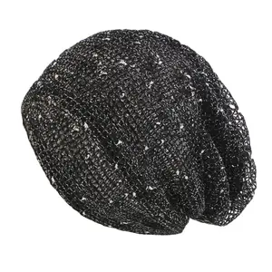 2024 ventas al por mayor hueco brillante Slouchy Beanie moda cómodo pulóver sombrero transpirable turbante gorra