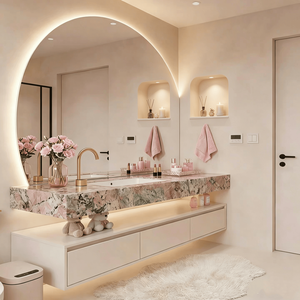 Modern luxury slate bathroom sink <b>vanity</b> anti-fog <b>mirror</b> villa bathroom wall mounted floating - Product Image 1