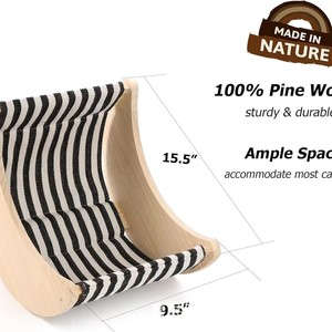 Lit pour chat en bois, mural, rond, surélevé, pour chats d'intérieur, avec coussin rayé - Product Image 4