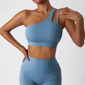 Fábrica Fornecedor Yoga Bra Alto Impacto Sexy Active Wear Fitness Um Ombro Sutiãs Esportivos para As Mulheres