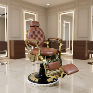 Sillón de Barbería Profesional Retro 2026, Mueble de Peluquería Resistente en Color Marrón, Blanco, Dorado, Verde y Gris - Product Image 3