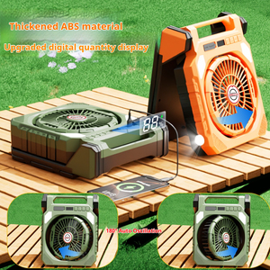 พัดลมพลังงานแสงอาทิตย์แบบชาร์จไฟได้ 10400mAh พร้อมแผงโซลาร์เซลล์ พัดลมตั้งแคมป์แบบพับได้ ชาร์จ USB พลาสติก มอเตอร์ไร้แปรงถ่านสี่ระดับความเร็ว สำหรับรถบ้านและรถยนต์ - Product Image 3