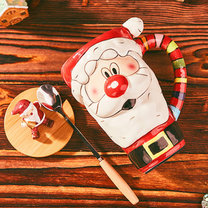 Tazza in Ceramica Natalizia con Cucchiaio e Coperchio, Personaggio di Babbo Natale, 20 Once, Tazza Lucida per Caffè e Tè - Product Image 4