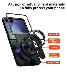 Cubierta Deslizante para Cámara de <span class=keywords><strong>Samsung</strong></span> Galaxy Z <span class=keywords><strong>Flip</strong></span> 8 7 6 5 <span class=keywords><strong>4</strong></span> 3 360 ° <span class=keywords><strong>Funda</strong></span> Protectora Antigolpes con Anillo Magnético Giratorio - Product Image 2