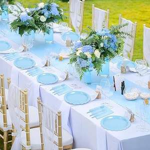 Ensemble de fête à thème en dentelle <span class=keywords><strong>bleu</strong></span> clair assiette en papier jetable tasse en papier couteau à mouchoirs <span class=keywords><strong>fourchette</strong></span> cuillère vaisselle décoration - Product Image 4