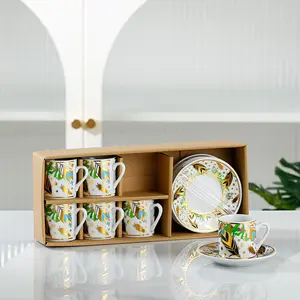 Hot Selling 6pcs Middle East Saudi Arabia Coffee Cup Set Electroplated Gold Edge Tea Cups Set For Ramadan