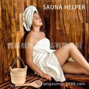 Cubo de madera para sauna con cuchara, 24 cm, material natural, portátil, para sala de sudoración, sauna seca y baño. - Product Image 5