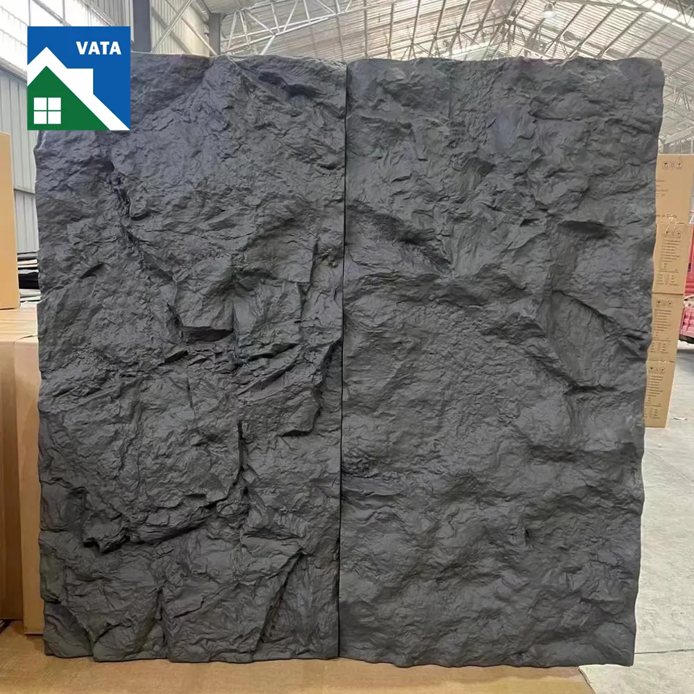 Polyurethane Artificial Stone 3D Decorative Black PU Stone Faux Culture Rock Mountain Wall Panel for Exterior Wall