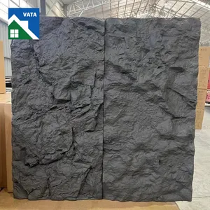 Painel de parede para parede externa de montanha de rocha de cultura falsa de pedra PU preto decorativo 3D de pedra artificial de poliuretano