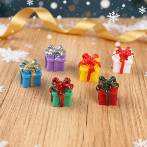 <b>Christmas</b> Resin Gift Box <b>Charms</b> with Bows Colorful Mini Flatback Cabochons for DIY Crafts - Product Image 1