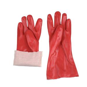 Guantes de Trabajo de Seguridad Industrial de Tela de Algodón Recubierta de PVC Rojo Resistente de Alta Calidad, Resistentes al Aceite y a los Productos Químicos, 35 cm - Product Image 2
