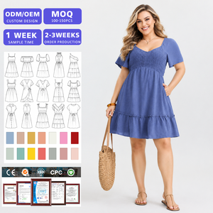 Robe pour femme personnalisée avec bas plissé par un fabricant de vêtements, robe courte à manches courtes décontractée sexy pour femme, robe smockée d'été - Product Image 1