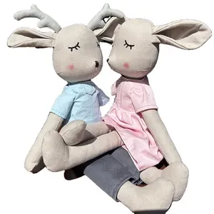 Deeblue Retail Handmade Best soft 100% cotton linen cloth Toy Little Mice Deer Stuffed Linen doll