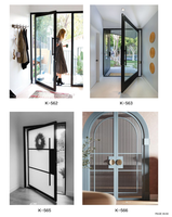 Porte d'entrée double battante en verre, style postmoderne, en acier forgé à la main, antivol, surface finie, solution complète pour projet