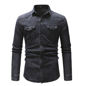 <span class=keywords><strong>Camicia</strong></span> di <span class=keywords><strong>Jeans</strong></span> a maniche lunghe di alta qualità <span class=keywords><strong>camicia</strong></span> da uomo in cotone tinta unita primavera per uomo camicie da uomo Casual primavera - Product Image 5