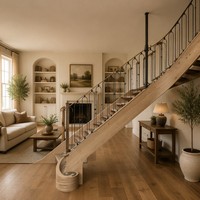 Escaliers droits modernes en bois massif sur mesure, escaliers courbes et rampes en fer forgé pour villas et appartements intérieurs