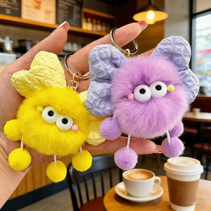QYS Faux Rex Rabbit Fur Bow Keychain Kawaii Plush Pom Pom <b>Bag</b> Charm Backpack <b>Key</b> <b>Ring</b> - Product Image 6