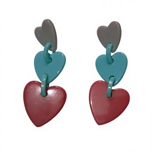 Best Quality Gold Elegant Multicolored Heart Shape Resin <b>Hook</b> Post <b>Earrings</b> Multifaceted Statement Design Fashion Anniversary - Product Image 1