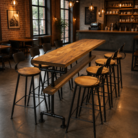 Table de bar industrielle moderne en bois massif avec structure en métal, table haute avec étagère de rangement pour café, bar, pub, restaurant