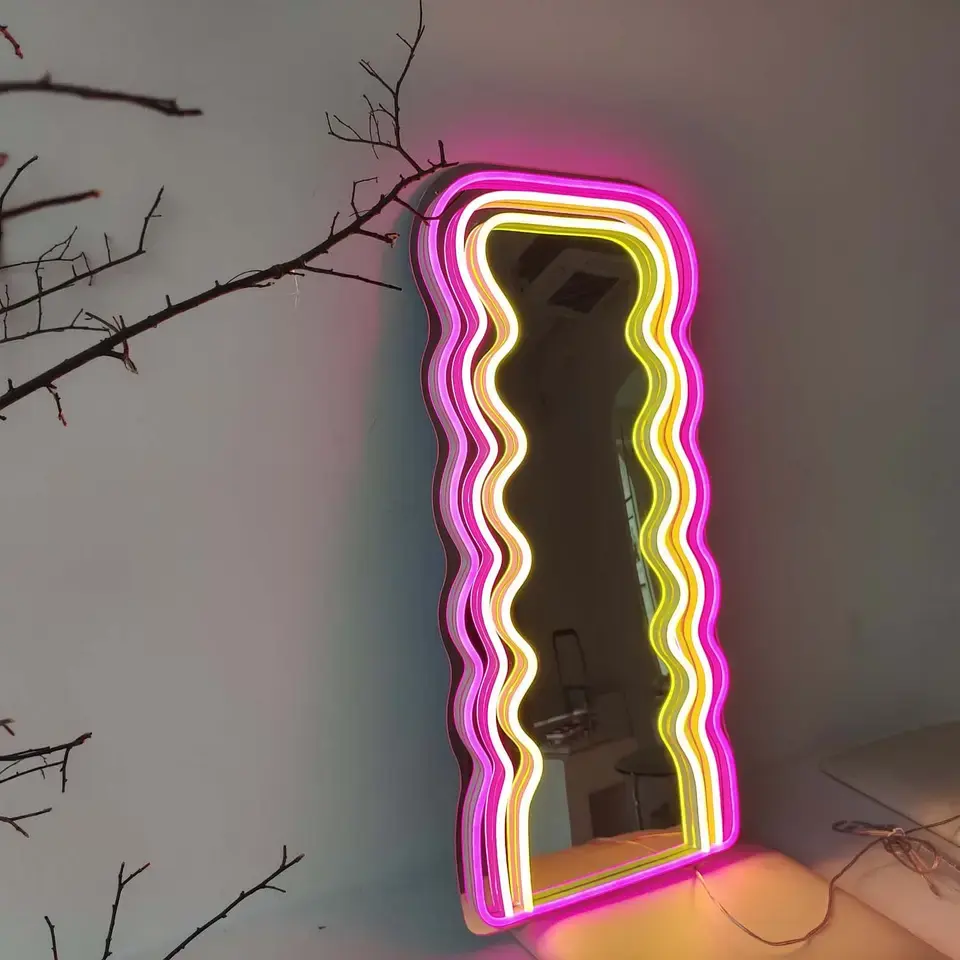 Insegna al Neon da appendere a parete creativa specchio da pavimento a LED illuminato personalizzato per la decorazione del negozio di feste