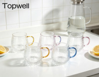 Tasse en verre borosilicate haut de gamme TOPWELL 400 ml avec poignée colorée, style moderne, résistante à la chaleur, passe au micro-ondes, passe au lave-vaisselle