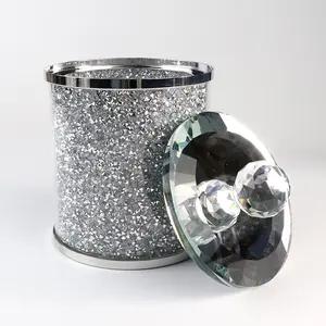Secchio pieno di vetro di cristallo di diamante rotondo scintillante personalizzabile all'ingrosso che conserva i barattoli di caramelle del biscotto