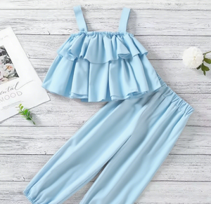 Offerta Speciale: Set Estivo 2 Pezzi per Bambine 1-5 Anni, Top Senza Maniche con Volant e Pantaloni Anti-Zanzare, Outfit Casual con Logo Personalizzato - Product Image 1