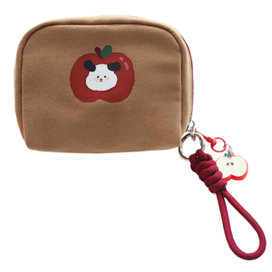 Cartoon Apple Canvas Cosmetic Bag Small Zipper Portable <b>Makeup</b> <b>Case</b> With Rope Handle - Product Image 5