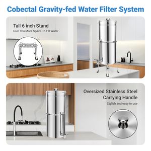 Filtre à eau par gravité Cobectal 3,0 gallons en acier inoxydable 304, purificateur de comptoir à 8 étapes avec support et filtres - Product Image 5