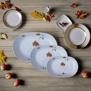 Assiette en mélamine écologique de haute qualité, bleu pur et blanc, avec un élégant motif floral en ellipse, pour la rentrée scolaire - Product Image 4
