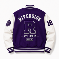 Blouson universitaire streetwear personnalisé pour homme, design patchwork avec lettres, broderie chenille, manches en cuir, col montant - OEM Privé