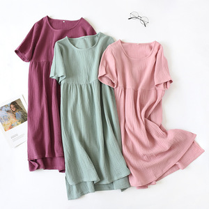 Han Shi Yilan – chemise de nuit à manches courtes pour femmes, en gaze de coton, ample, mi-longue, vêtements de maison pour Miss MLXL - Product Image 1