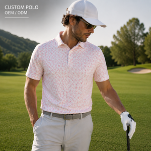 Polo de Golf Rosa Floral Premium Personalizado para Hombre, Ropa de Resort de Marca Privada con Tecnología de Absorción de Humedad, OEM - Product Image 1