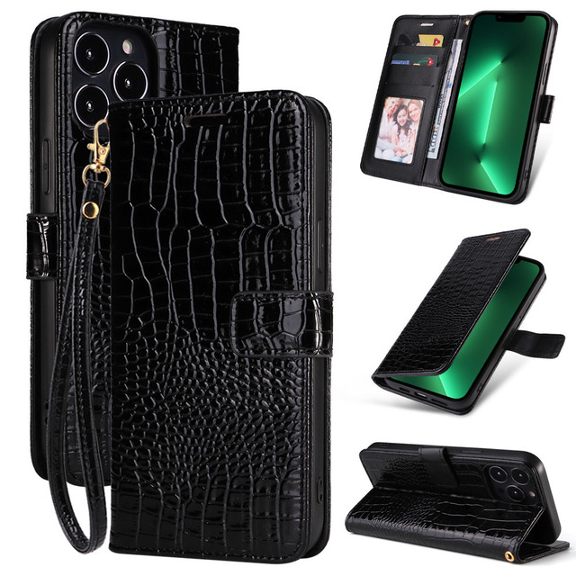 Alligator Pattern Purse Leather Magnetic Cardholder Wallet Phone Case for iPhone 14 13 Mini 11 12 15 Plus 16 Pro Max Cover