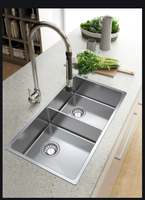 Évier de cuisine moderne fait main à double bac, taille personnalisable, sans robinet, deux trous, à poser sur comptoir, durable, 120 cm