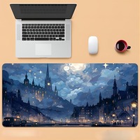 Ville artistique en bleu clair de lune tapis de souris Gamer tapis de souris noir bureaux d'ordinateur tapis de bureau PC bureau Portable clavier tapis de jeu