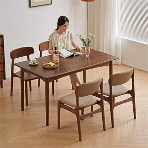 Set da Pranzo in Noce Nero Nordamericano Massiccio - Tavolo da Pranzo Retrò di Lusso Minimalista con Sedie - Product Image 1