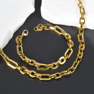 Conjunto de Collar y Pulsera de Cadena Sencilla, Acero Inoxidable, Resistente al Agua, Joyería para Uso Diario - Product Image 1