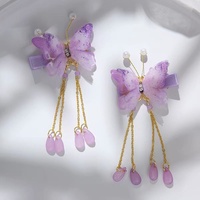 Pince à cheveux bec de canard pour filles, avec pendentif papillon à ailes simulées, perles et pompon, accessoire capillaire