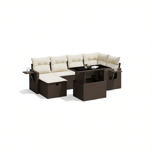 Ensemble de canapés de jardin en rotin brun avec coussins en mousse haute densité, mobilier d'extérieur au design contemporain pour patio et jardin - Product Image 1