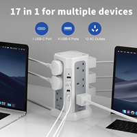 Regleta de Enchufes Universal con Protección Contra Sobretensiones, 8/12 Tomas + 4 USB A + 1 Tipo-C, 10A, para EE. UU./Reino Unido