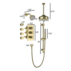 Cross-border 8-inch Concealed Lifting Rod Handheld <b>Shower</b> Dual <b>Shower</b> Head Zinc Nozzle <b>System</b> Top Spray Chrome Hotel Use BXW-017 - Product Image 5