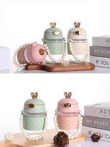 Mignonne tasse en verre avec paille motif lapin, portable, pour café et eau, idéale pour le bureau ou les jeunes filles - Product Image 4